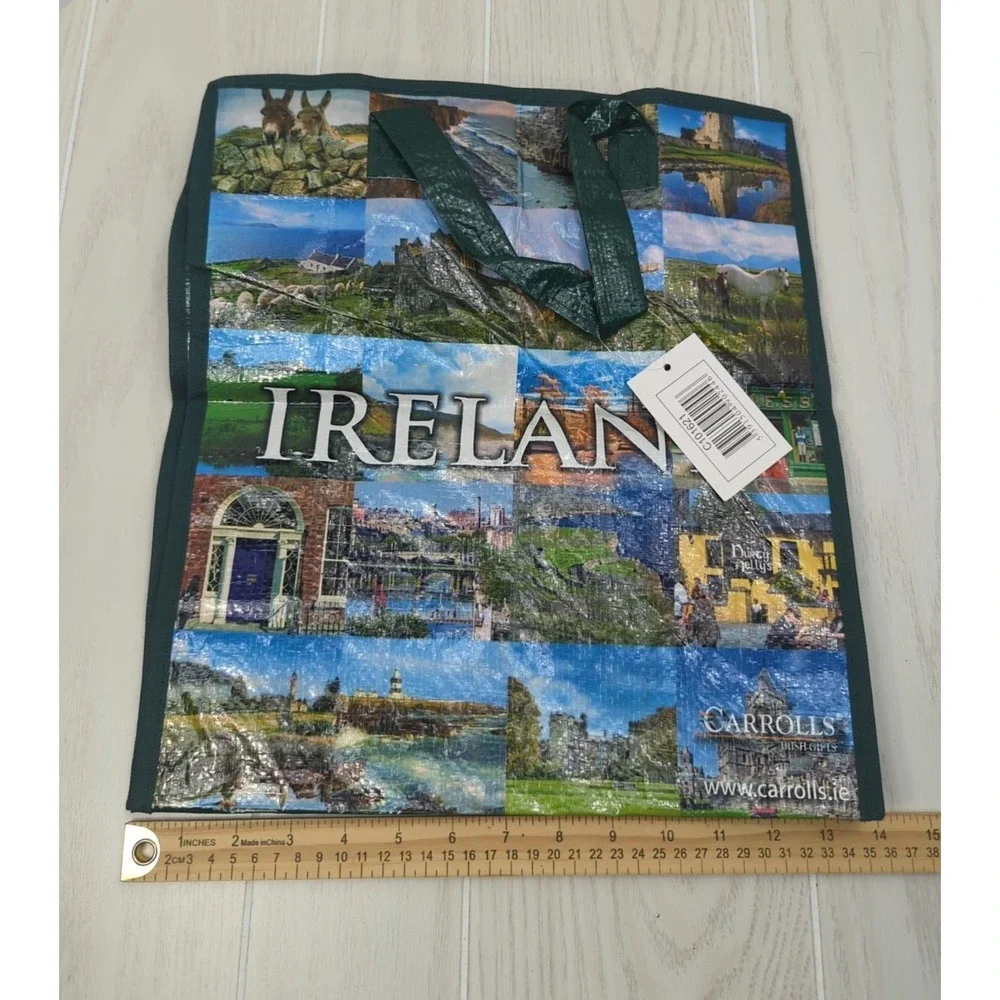 Ireland zippered top plastic coated Shopping Bag Green Carrolls Irish Gifts